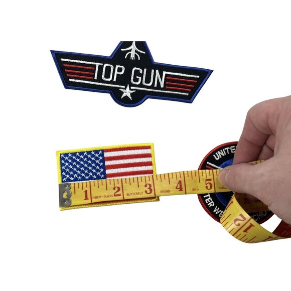 Top Gun Navy Fighter Weapons School & American Flag Iron-On Patches Set - Picture 5 of 5